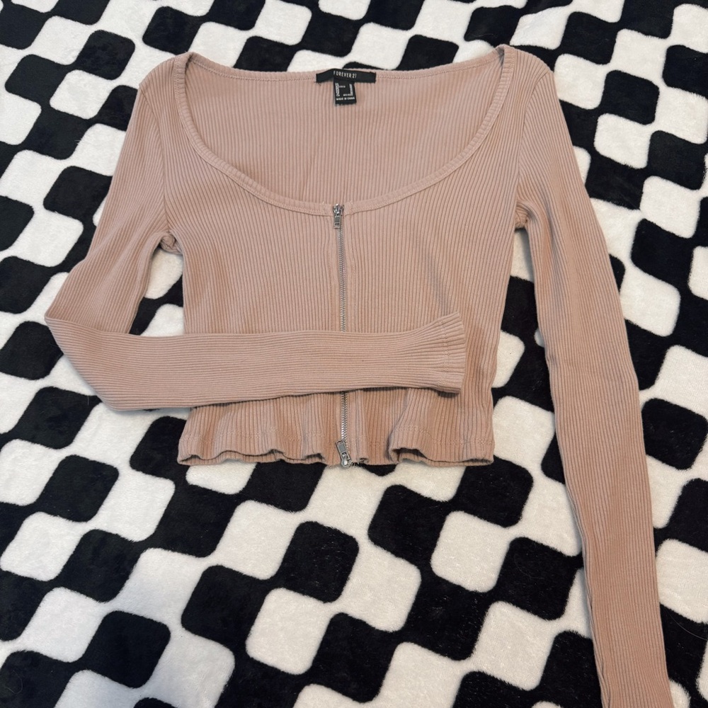 Forever21 Long Sleeve Zip Crop Top